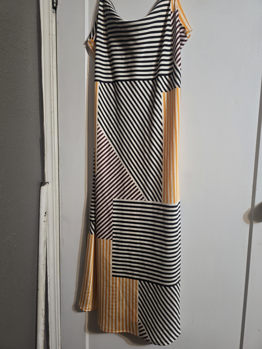 Sara Michelle Black, White & Yellow Striped Maxi Dress